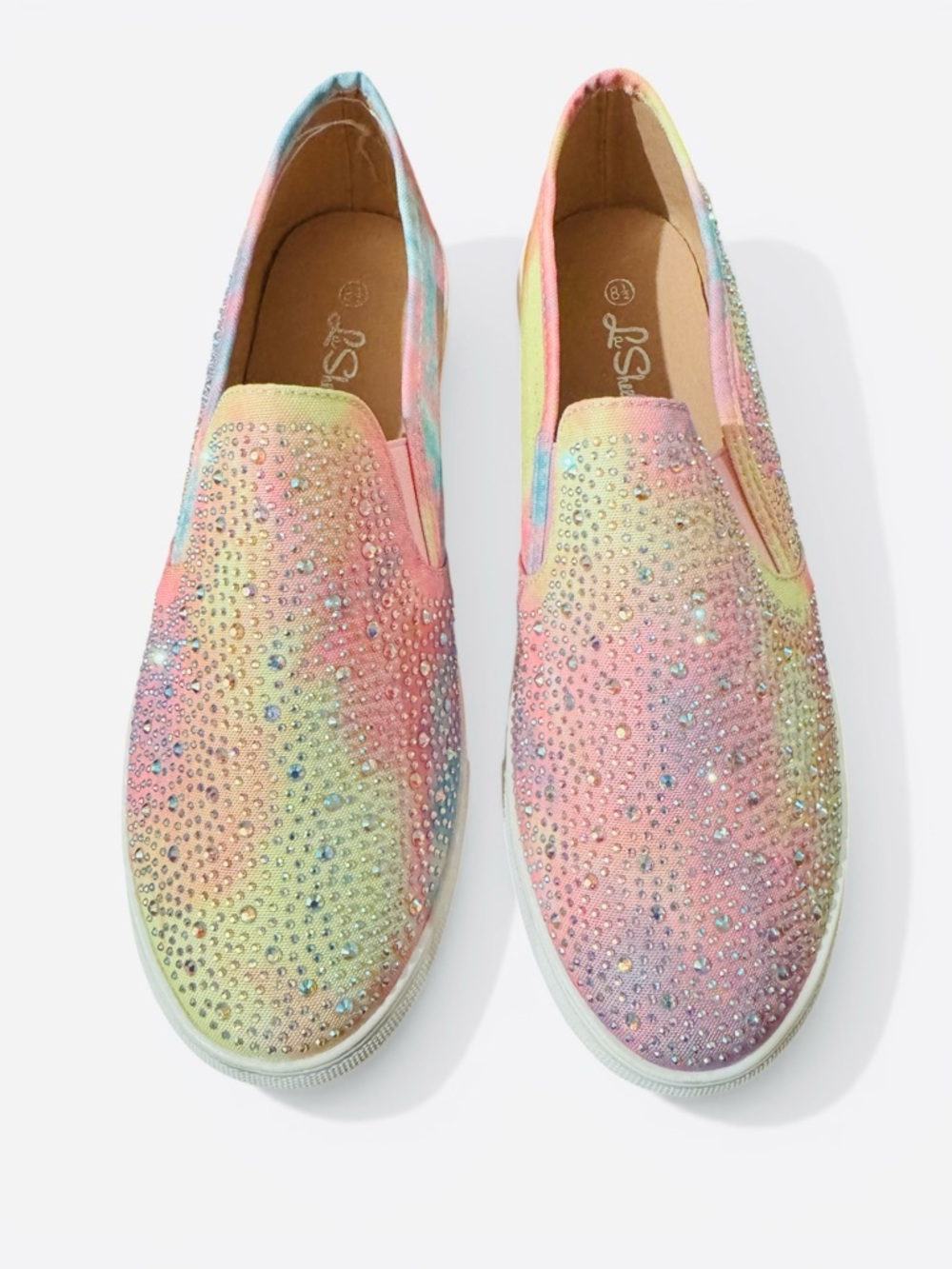 La Sheelah Pink Tie Dye Rhinestone Iridescent Slip-On Sneakers - Picture 3 of 10